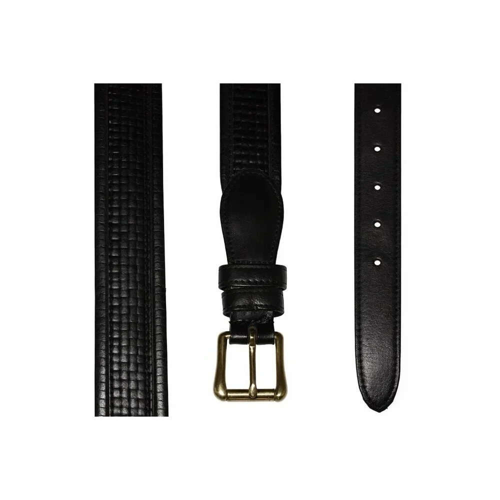 Coach Leather Designer Belt 3855 Black Basket Weave Brass Buckle, 42